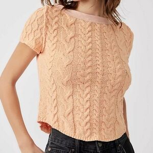 Free People Baby Cable Knit Tee In Peach. (A8)